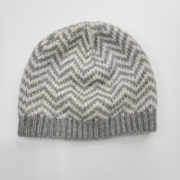 J.Crew Beanie Gray Chevron Knitted Cashmere & Wool Blend One Size